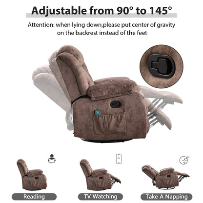360° Rotatable Swing Manual Massage Rocker Recliner With Heat And Vibration