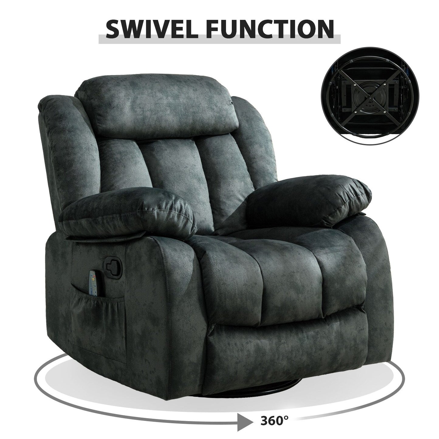 360° Rotatable Swing Manual Massage Rocker Recliner With Heat And Vibration