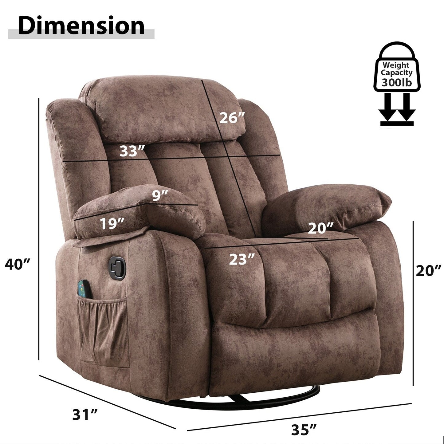 360° Rotatable Swing Manual Massage Rocker Recliner With Heat And Vibration