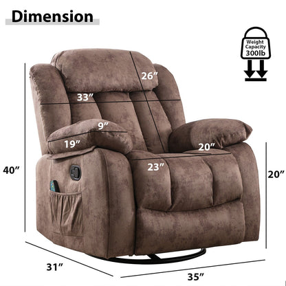 360° Rotatable Swing Manual Massage Rocker Recliner With Heat And Vibration