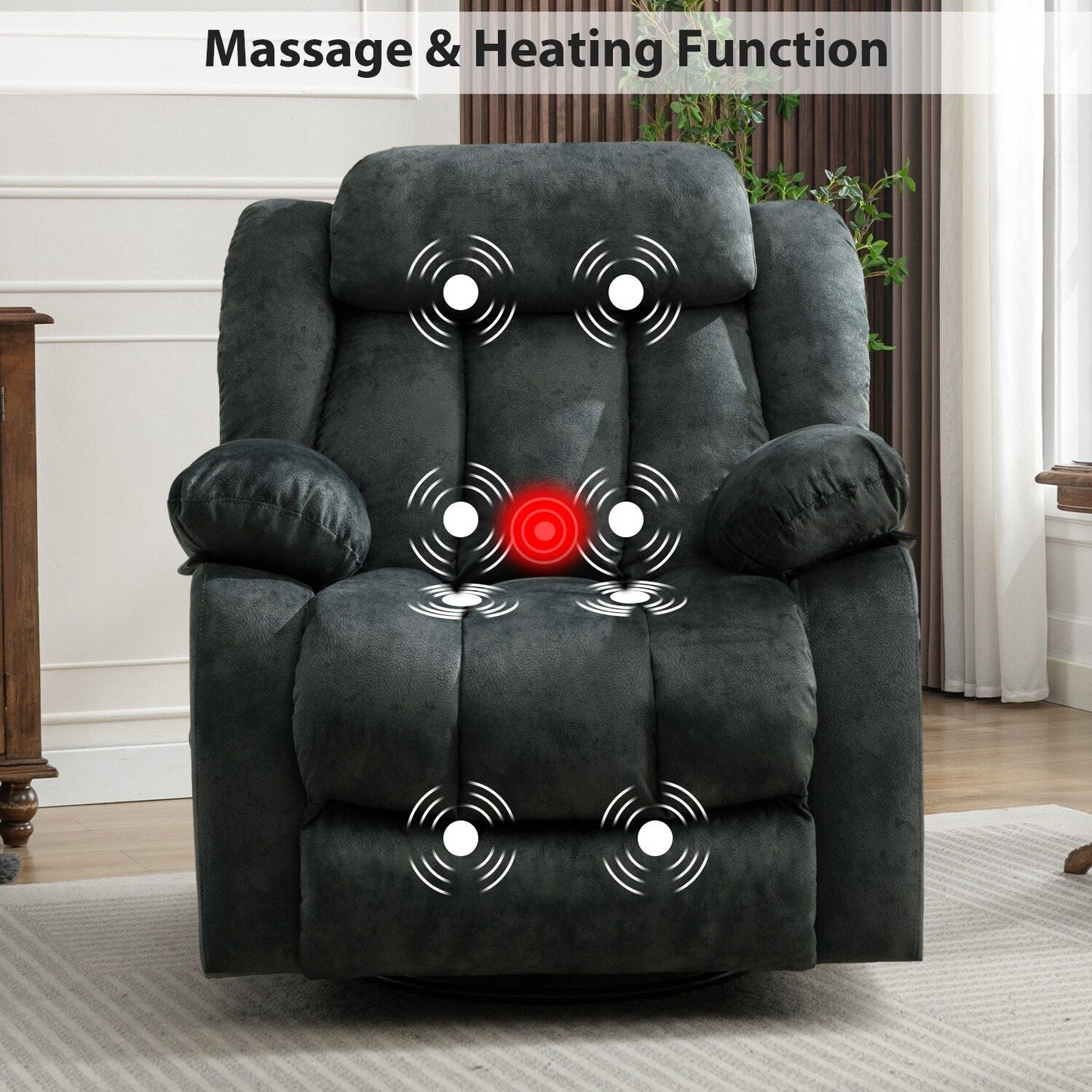 360° Rotatable Swing Manual Massage Rocker Recliner With Heat And Vibration
