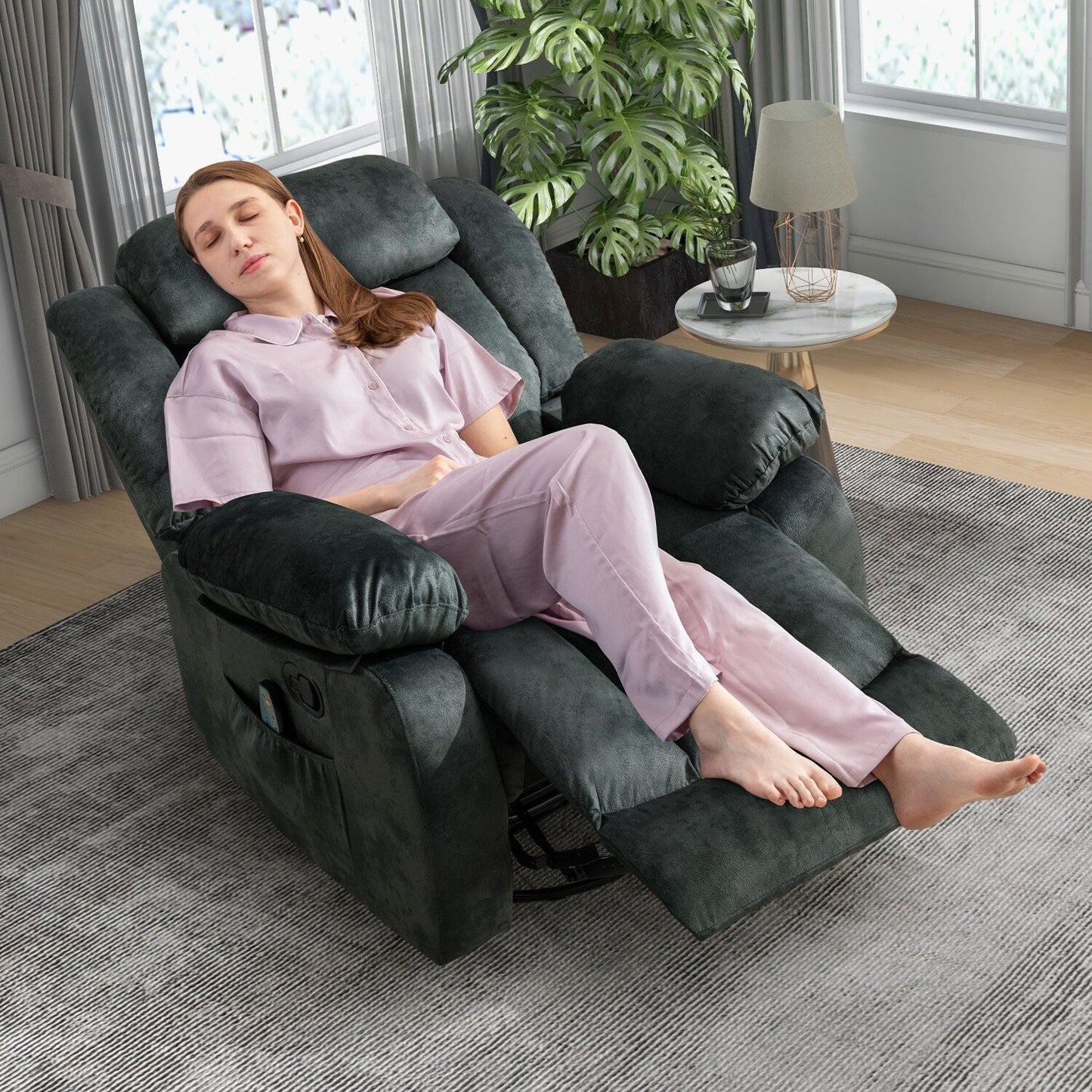 360° Rotatable Swing Manual Massage Rocker Recliner With Heat And Vibration