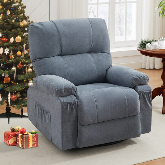 360° Rotating Recliner Chair with Adjustable Backrest, Swivel Rocking Armchair with Footrest, Soft Cushions & Side Pockets