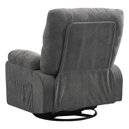 360° Rotating Recliner Chair with Adjustable Backrest, Swivel Rocking Armchair with Footrest, Soft Cushions & Side Pockets