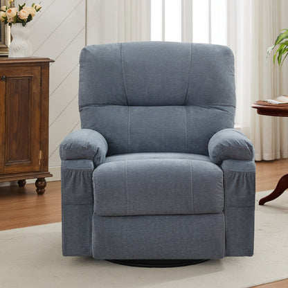 360° Rotating Recliner Chair with Adjustable Backrest, Swivel Rocking Armchair with Footrest, Soft Cushions & Side Pockets