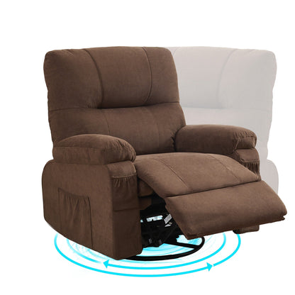 360° Rotating Recliner Chair with Adjustable Backrest, Swivel Rocking Armchair with Footrest, Soft Cushions & Side Pockets