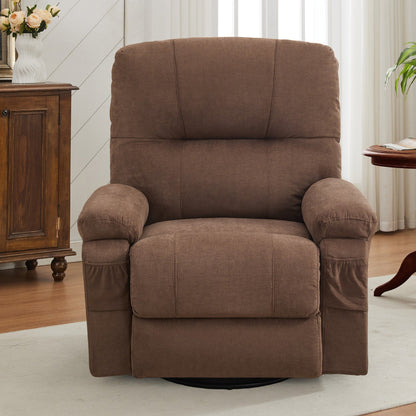 360° Rotating Recliner Chair with Adjustable Backrest, Swivel Rocking Armchair with Footrest, Soft Cushions & Side Pockets