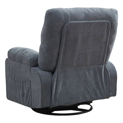 360° Rotating Recliner Chair with Adjustable Backrest, Swivel Rocking Armchair with Footrest, Soft Cushions & Side Pockets