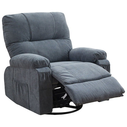 360° Rotating Recliner Chair with Adjustable Backrest, Swivel Rocking Armchair with Footrest, Soft Cushions & Side Pockets