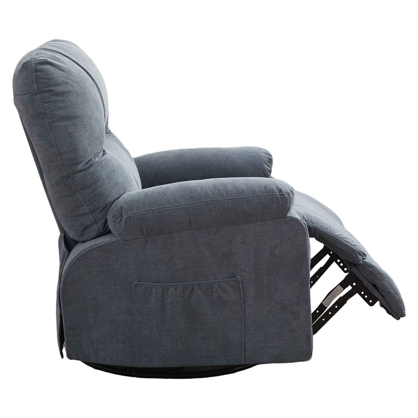360° Rotating Recliner Chair with Adjustable Backrest, Swivel Rocking Armchair with Footrest, Soft Cushions & Side Pockets