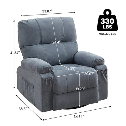 360° Rotating Recliner Chair with Adjustable Backrest, Swivel Rocking Armchair with Footrest, Soft Cushions & Side Pockets