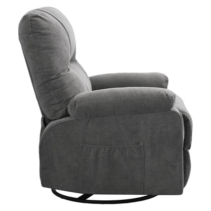 360° Rotating Recliner Chair with Adjustable Backrest, Swivel Rocking Armchair with Footrest, Soft Cushions & Side Pockets