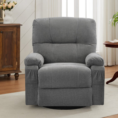360° Rotating Recliner Chair with Adjustable Backrest, Swivel Rocking Armchair with Footrest, Soft Cushions & Side Pockets