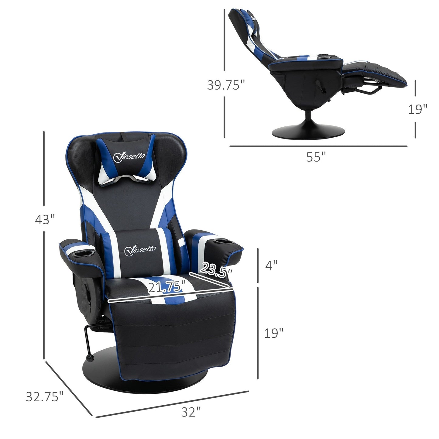 360Â° Rotation Gaming Chair Racing Style Computer Recliner Ergonomic Office Chair with Lumbar Support, Footrest and Cup Holder