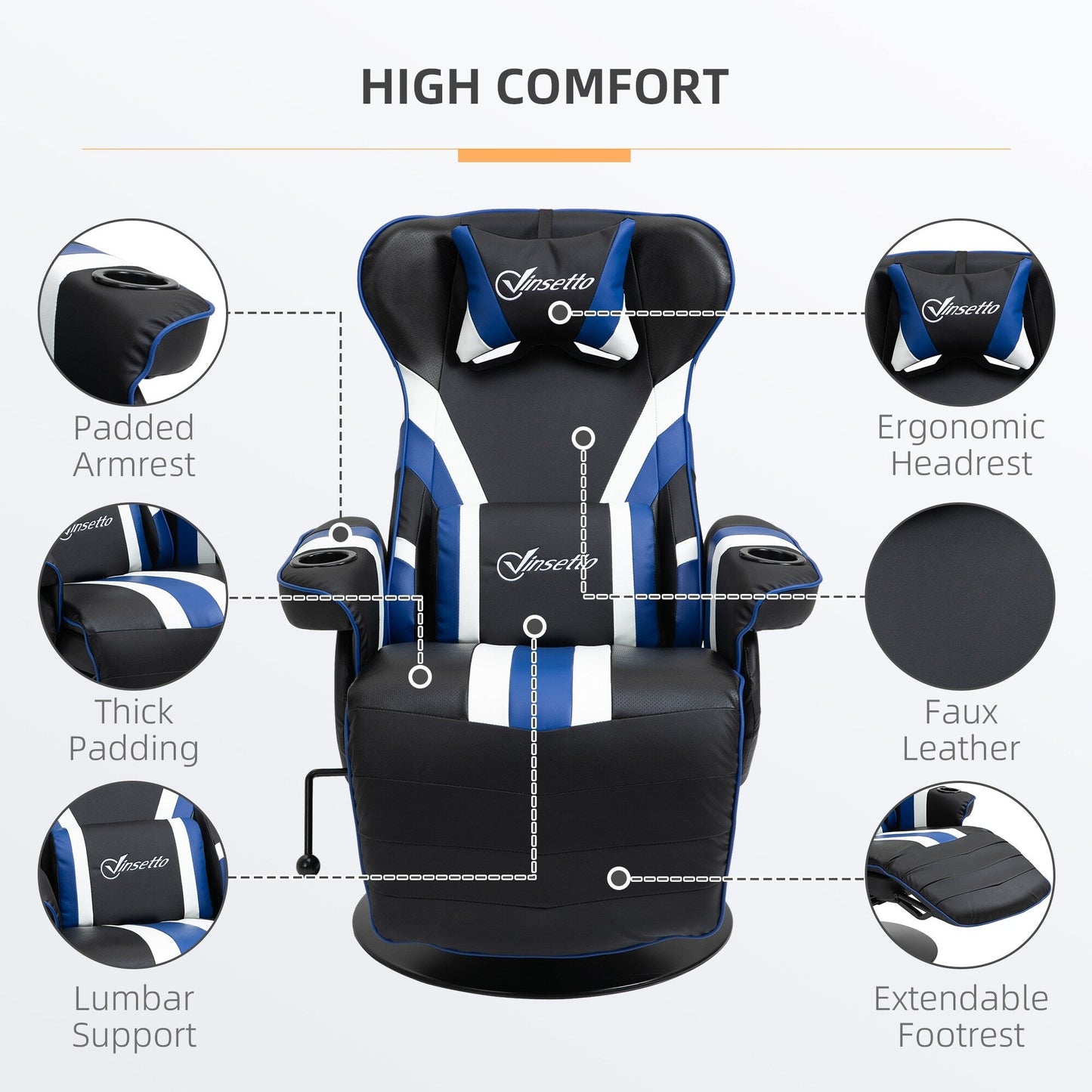 360Â° Rotation Gaming Chair Racing Style Computer Recliner Ergonomic Office Chair with Lumbar Support, Footrest and Cup Holder