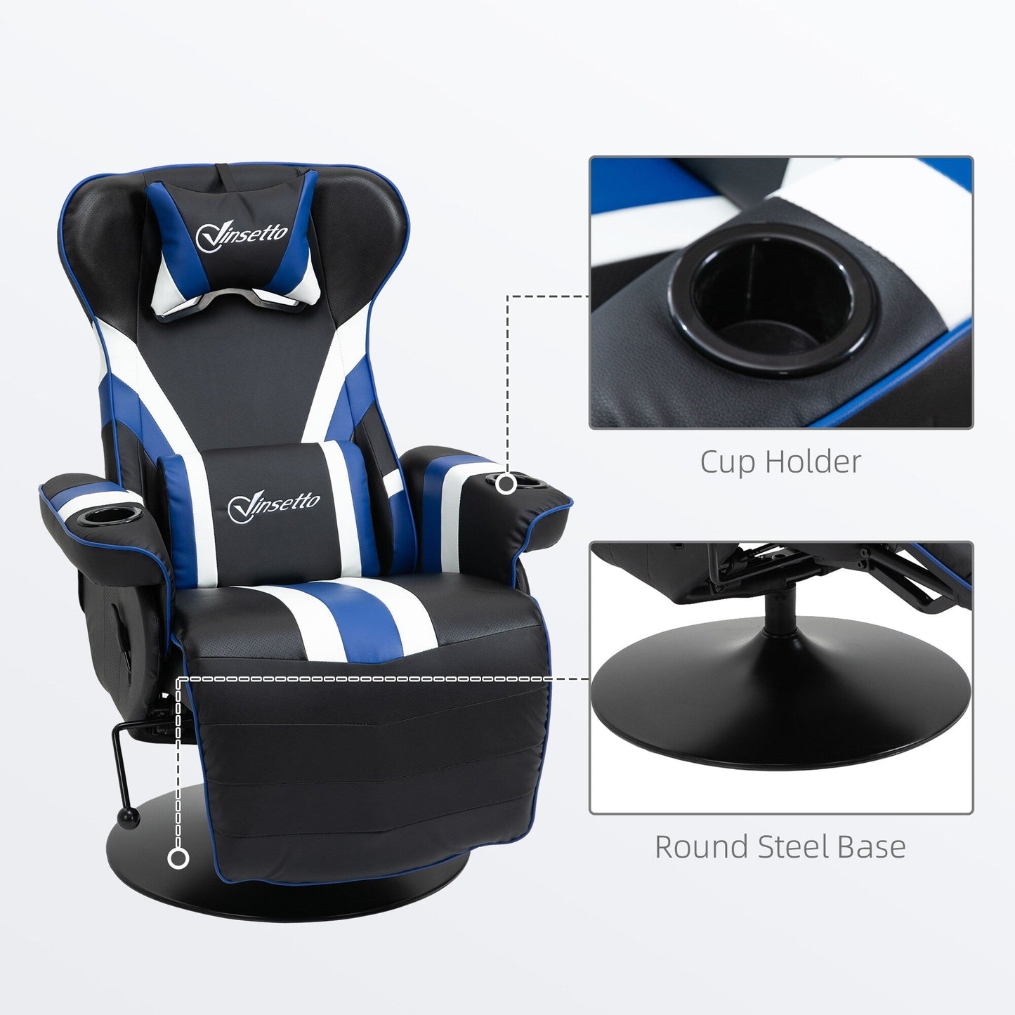 360Â° Rotation Gaming Chair Racing Style Computer Recliner Ergonomic Office Chair with Lumbar Support, Footrest and Cup Holder