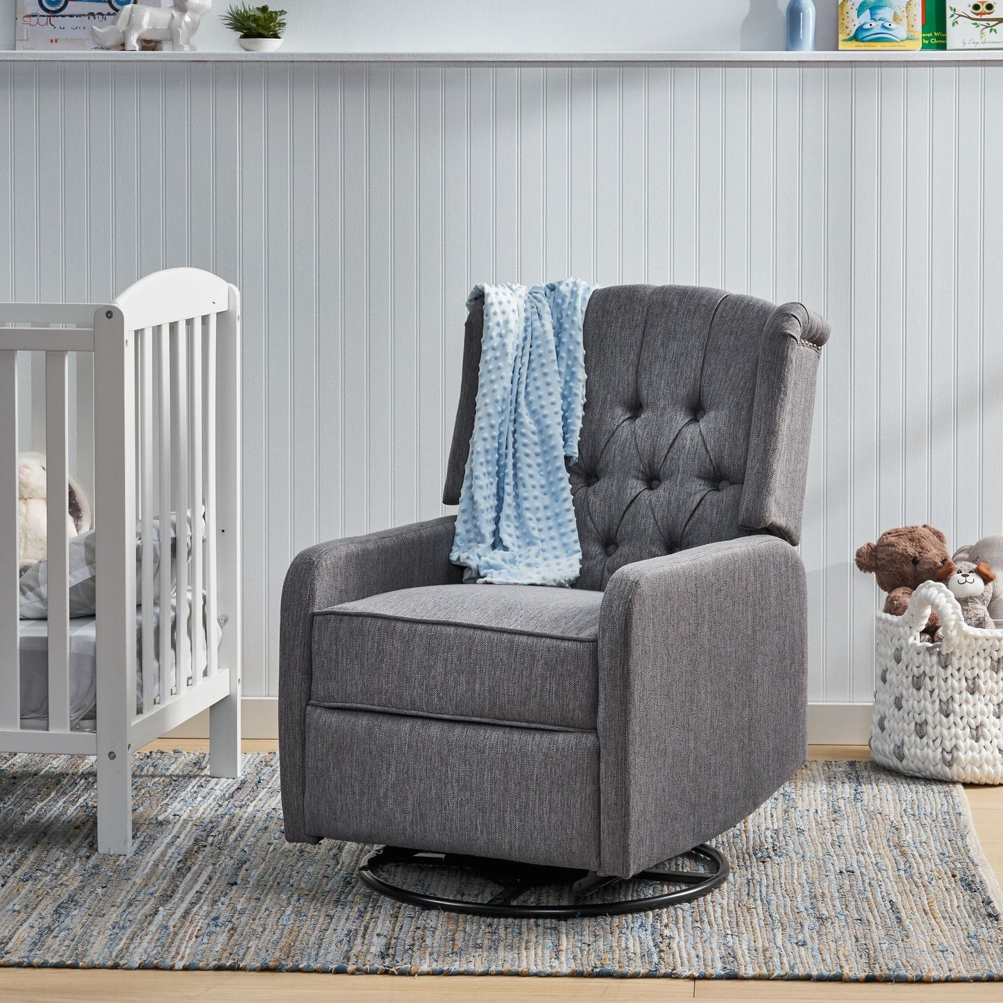 360° Rotation Lounge Chair with Classic Style for Living Room or Bedroom, Lever-Control Recliner for Reading & Relaxation