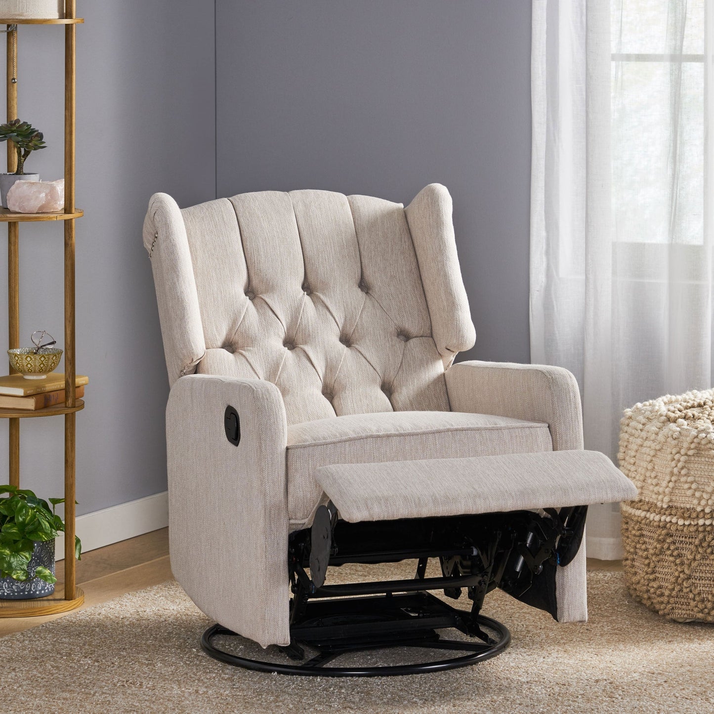 360° Rotation Lounge Chair with Classic Style for Living Room or Bedroom, Lever-Control Recliner for Reading & Relaxation