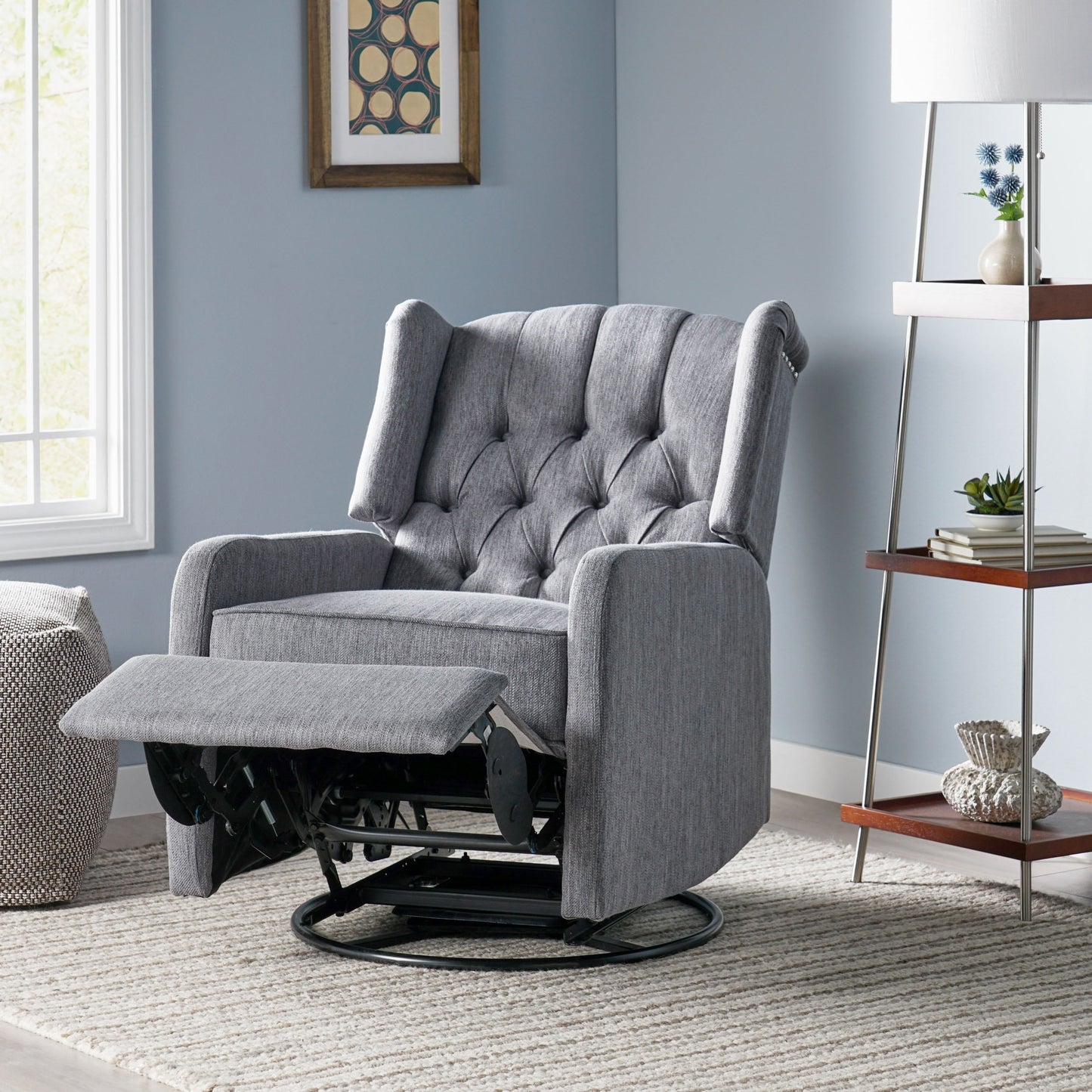 360° Rotation Lounge Chair with Classic Style for Living Room or Bedroom, Lever-Control Recliner for Reading & Relaxation