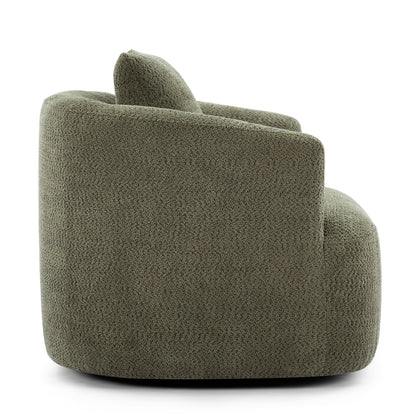 360° Swivel Chair, 38.2 Boucle Accent Chair with Throw Pillow, Upholstered Barrel Sofa Chair with Curved Armrests