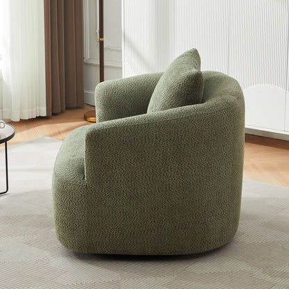 360° Swivel Chair, 38.2 Boucle Accent Chair with Throw Pillow, Upholstered Barrel Sofa Chair with Curved Armrests
