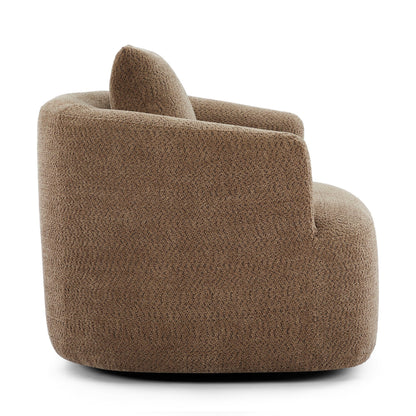 360° Swivel Chair, 38.2 Boucle Accent Chair with Throw Pillow, Upholstered Barrel Sofa Chair with Curved Armrests