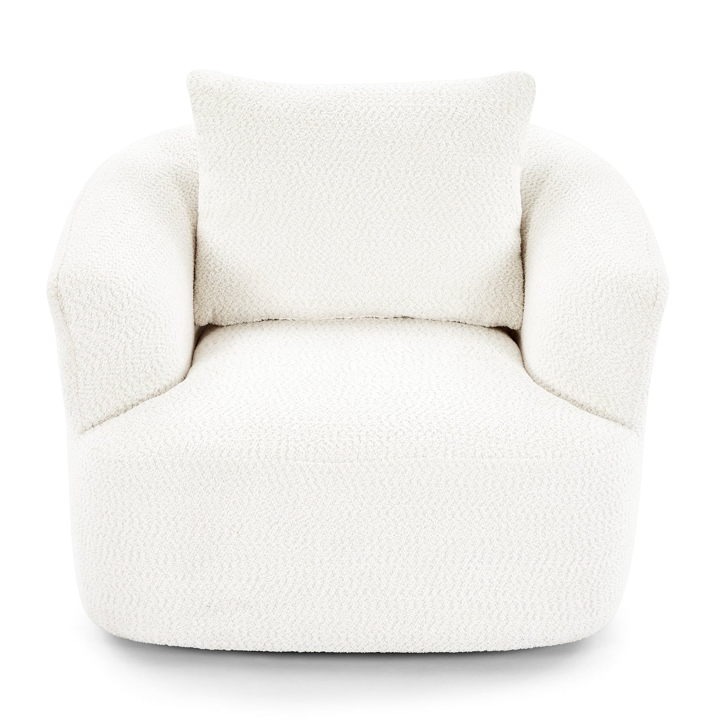 360° Swivel Chair, 38.2 Boucle Accent Chair with Throw Pillow, Upholstered Barrel Sofa Chair with Curved Armrests