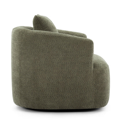 360° Swivel Chair, 38.2 Boucle Accent Chair with Throw Pillow, Upholstered Barrel Sofa Chair with Curved Armrests