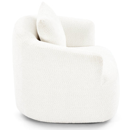 360° Swivel Chair, 38.2 Boucle Accent Chair with Throw Pillow, Upholstered Barrel Sofa Chair with Curved Armrests