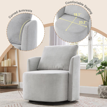 360Â° Swivel Chair, Chenille Barrel Armchair, Curved Design Lounge Chair Upholstered Swivel Sofa Chair for Living Room