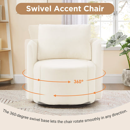360Â° Swivel Chair, Chenille Barrel Armchair, Curved Design Lounge Chair Upholstered Swivel Sofa Chair for Living Room