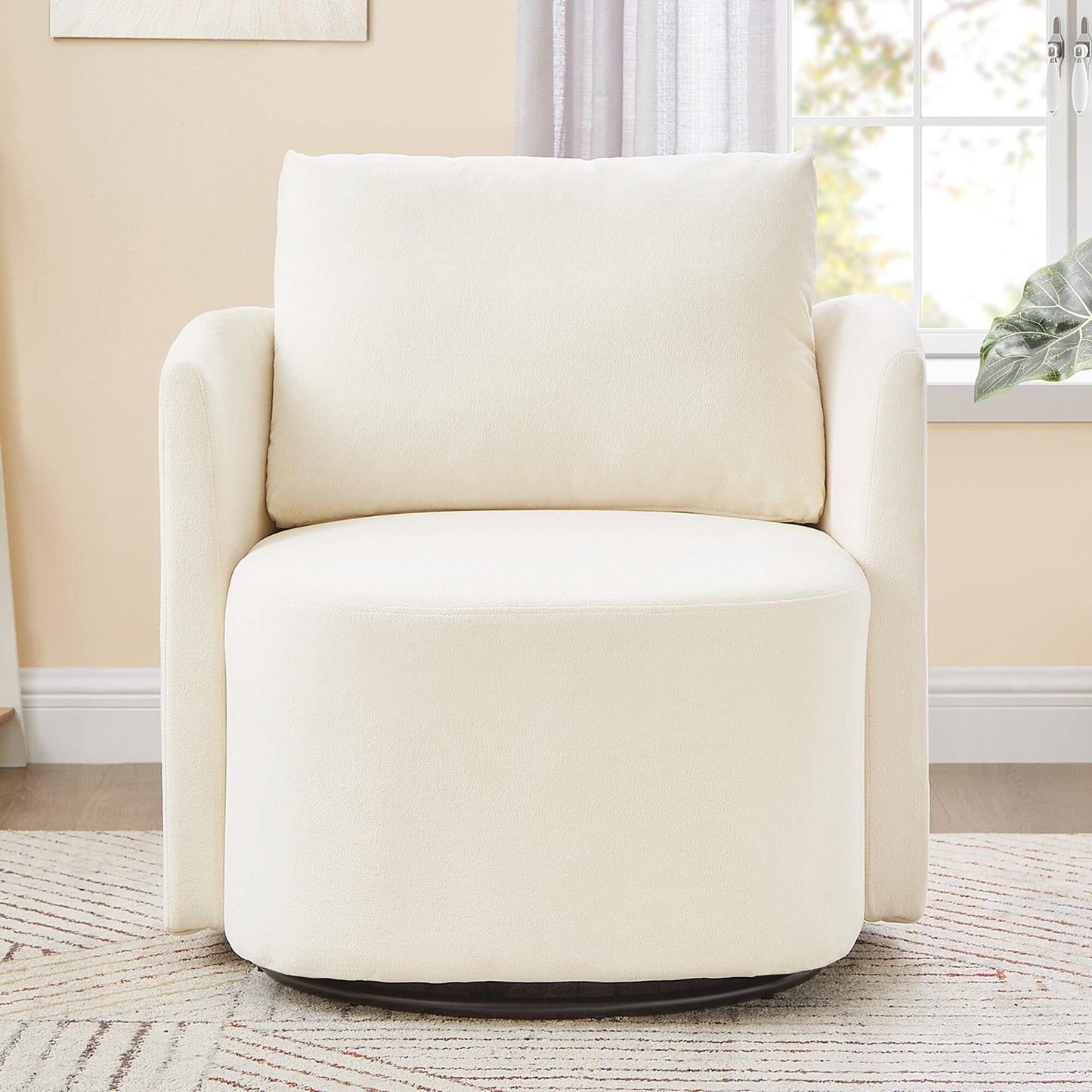 360Â° Swivel Chair, Chenille Barrel Armchair, Curved Design Lounge Chair Upholstered Swivel Sofa Chair for Living Room