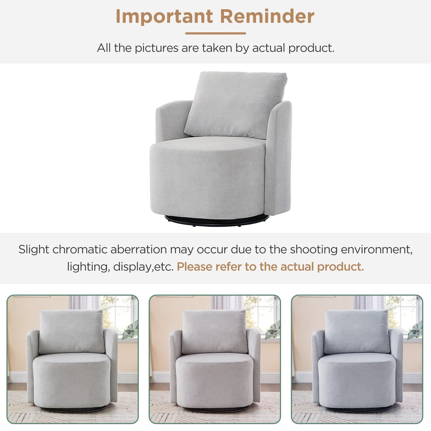 360Â° Swivel Chair, Chenille Barrel Armchair, Curved Design Lounge Chair Upholstered Swivel Sofa Chair for Living Room
