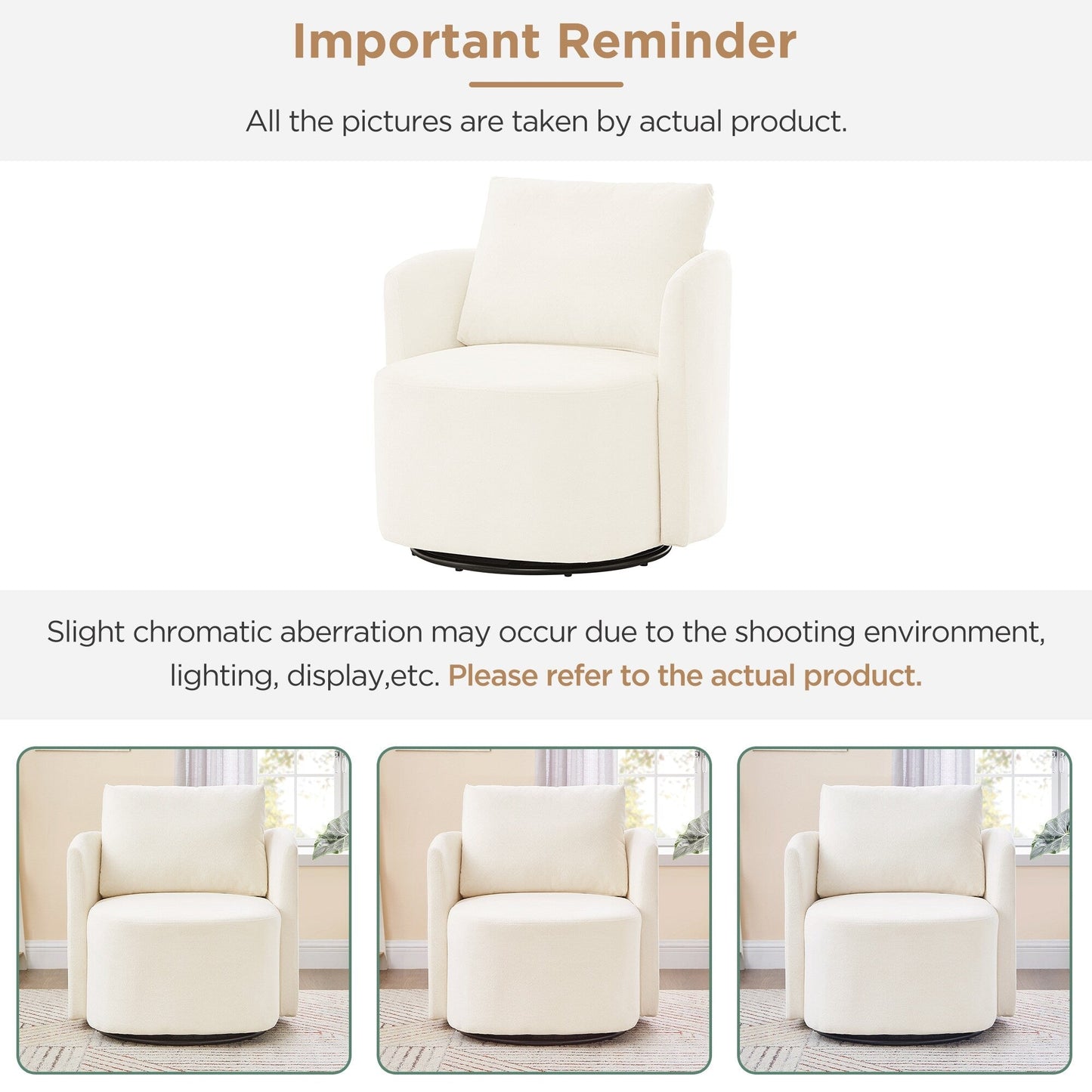 360Â° Swivel Chair, Chenille Barrel Armchair, Curved Design Lounge Chair Upholstered Swivel Sofa Chair for Living Room