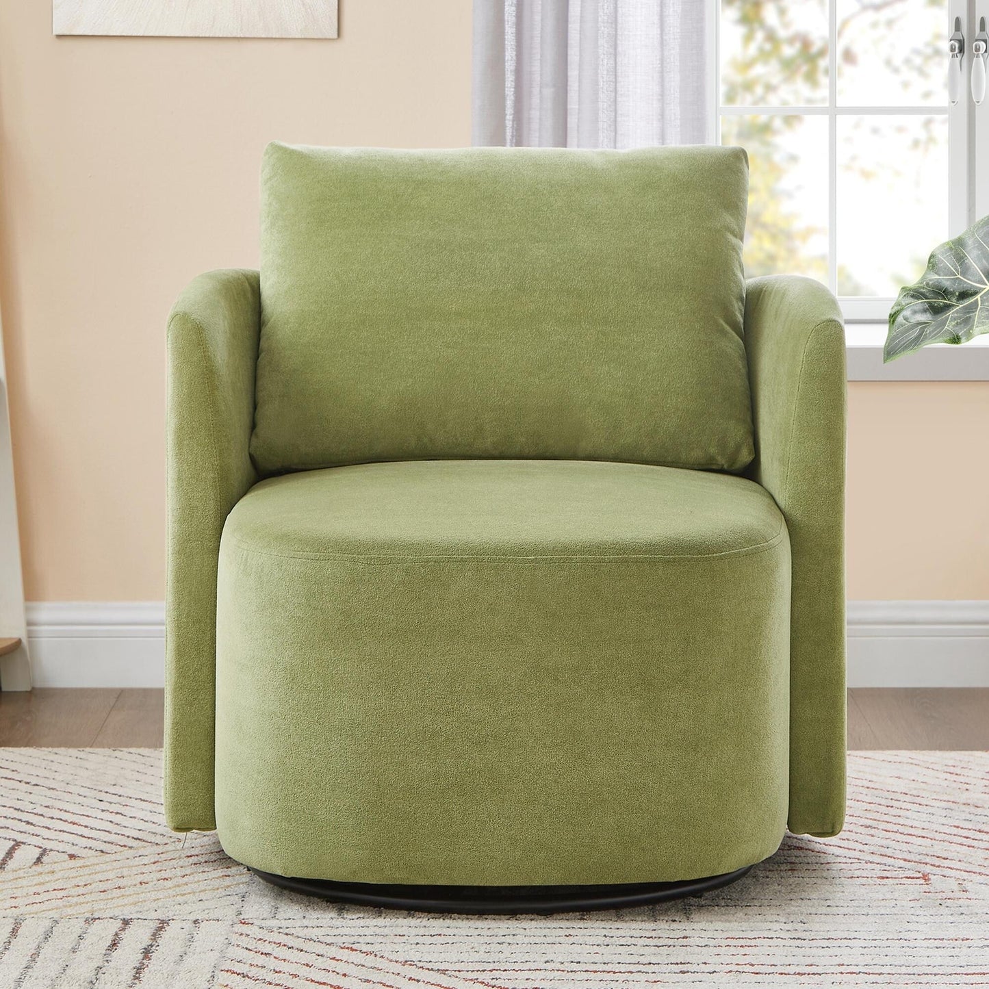 360Â° Swivel Chair, Chenille Barrel Armchair, Curved Design Lounge Chair Upholstered Swivel Sofa Chair for Living Room