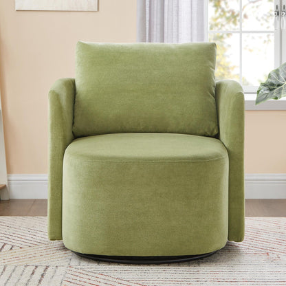 360Â° Swivel Chair, Chenille Barrel Armchair, Curved Design Lounge Chair Upholstered Swivel Sofa Chair for Living Room