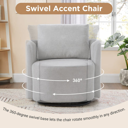 360Â° Swivel Chair, Chenille Barrel Armchair, Curved Design Lounge Chair Upholstered Swivel Sofa Chair for Living Room