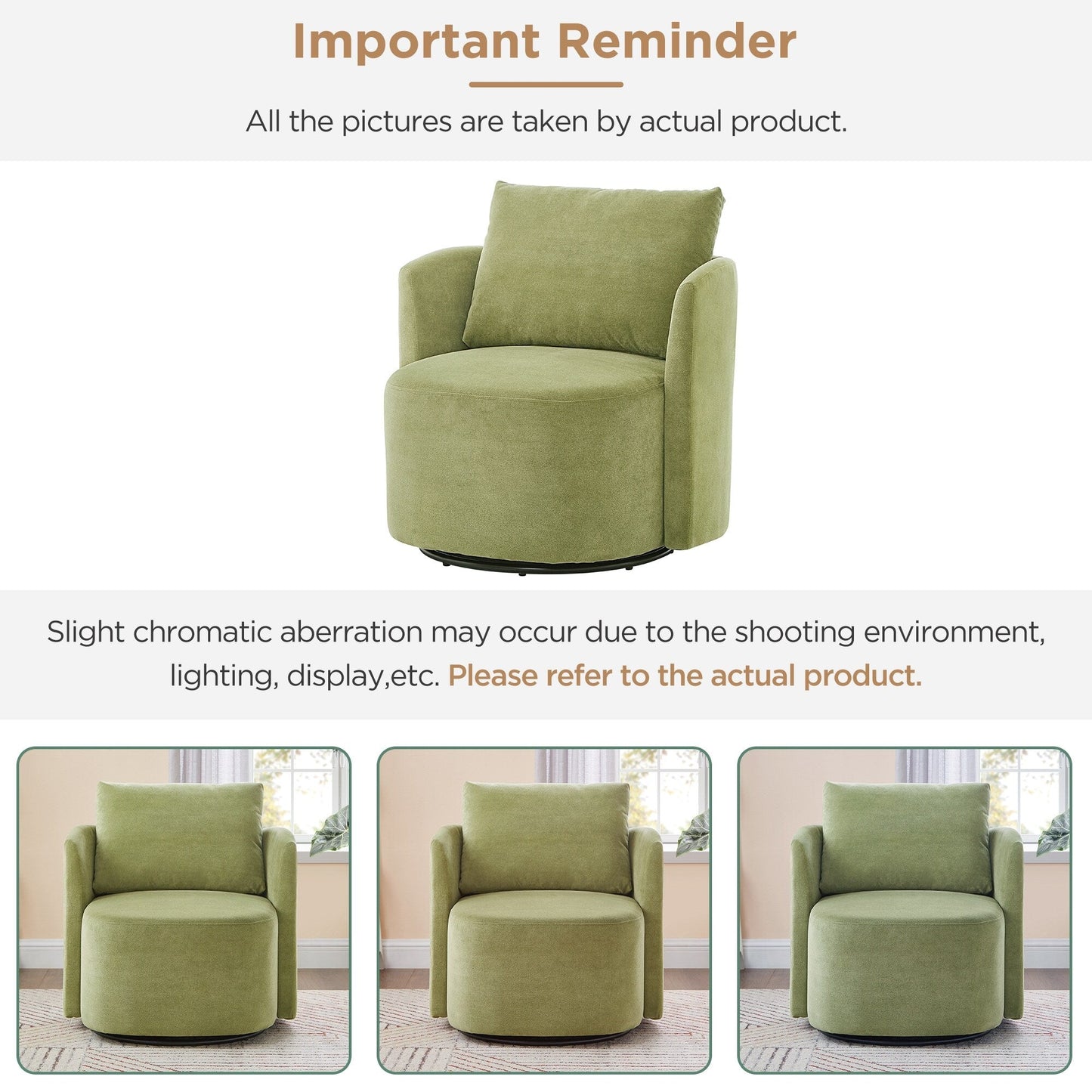 360Â° Swivel Chair, Chenille Barrel Armchair, Curved Design Lounge Chair Upholstered Swivel Sofa Chair for Living Room
