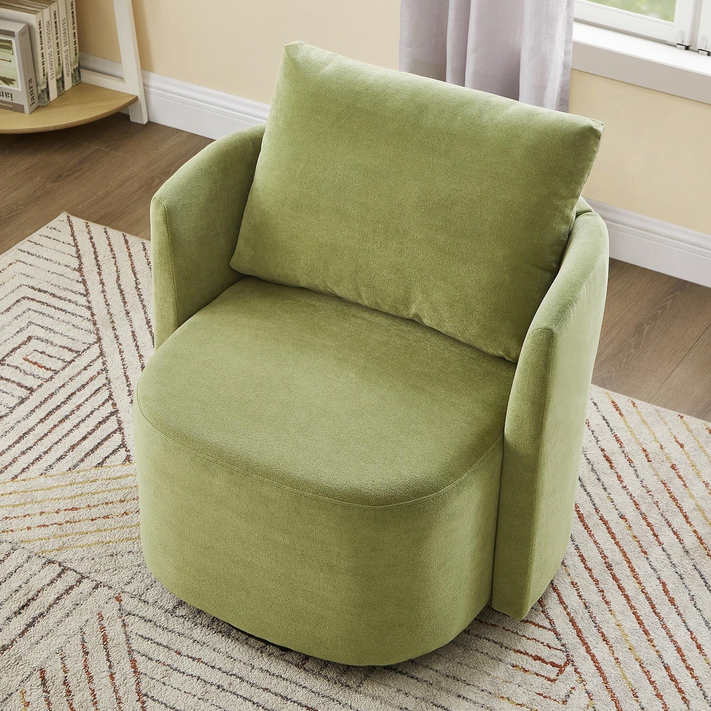 360Â° Swivel Chair, Chenille Barrel Armchair, Curved Design Lounge Chair Upholstered Swivel Sofa Chair for Living Room