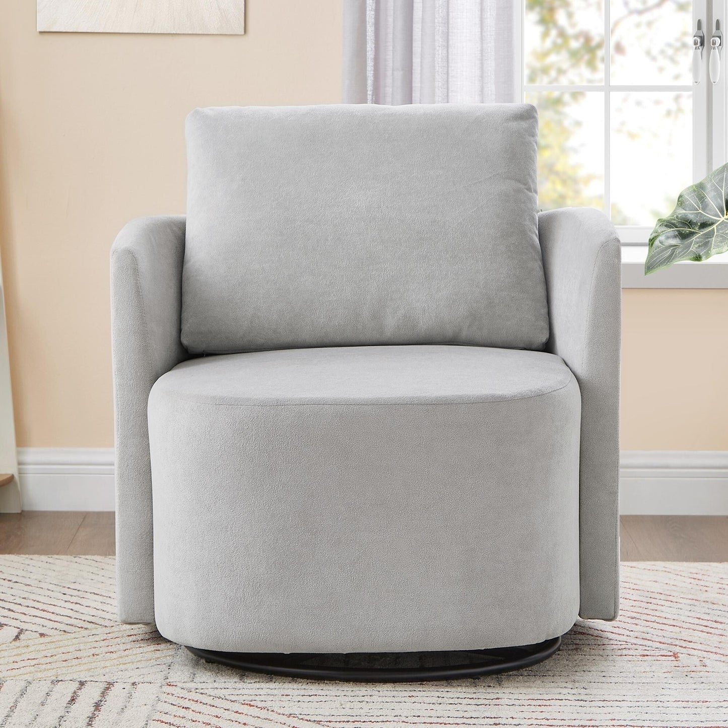 360Â° Swivel Chair, Chenille Barrel Armchair, Curved Design Lounge Chair Upholstered Swivel Sofa Chair for Living Room