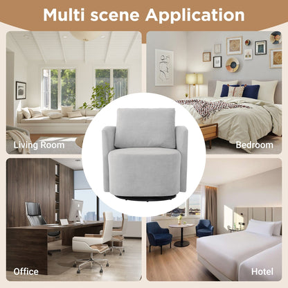 360Â° Swivel Chair, Chenille Barrel Armchair, Curved Design Lounge Chair Upholstered Swivel Sofa Chair for Living Room