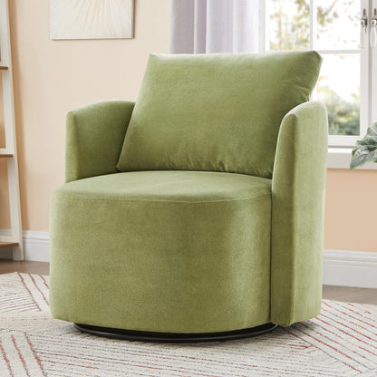 360Â° Swivel Chair, Chenille Barrel Armchair, Curved Design Lounge Chair Upholstered Swivel Sofa Chair for Living Room