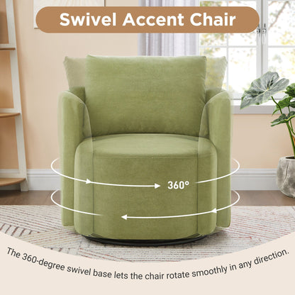 360Â° Swivel Chair, Chenille Barrel Armchair, Curved Design Lounge Chair Upholstered Swivel Sofa Chair for Living Room