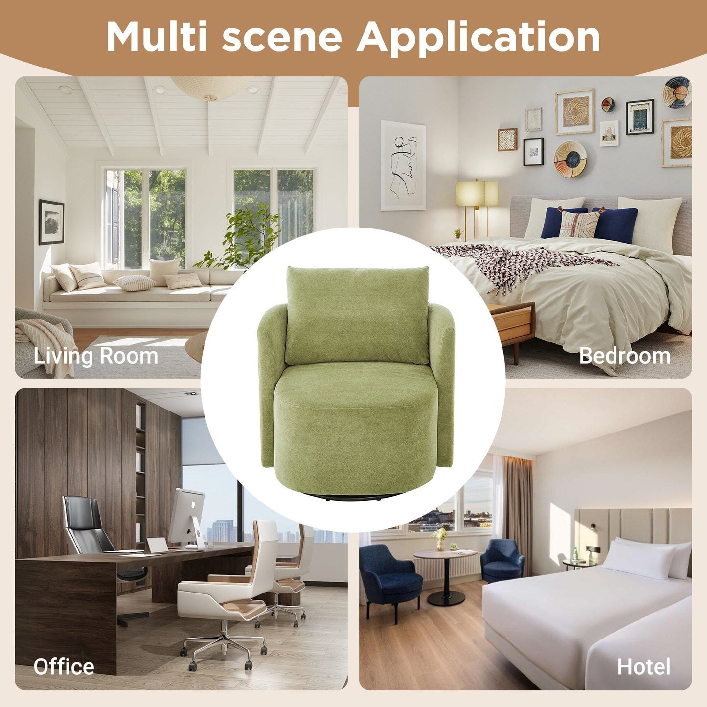 360Â° Swivel Chair, Chenille Barrel Armchair, Curved Design Lounge Chair Upholstered Swivel Sofa Chair for Living Room