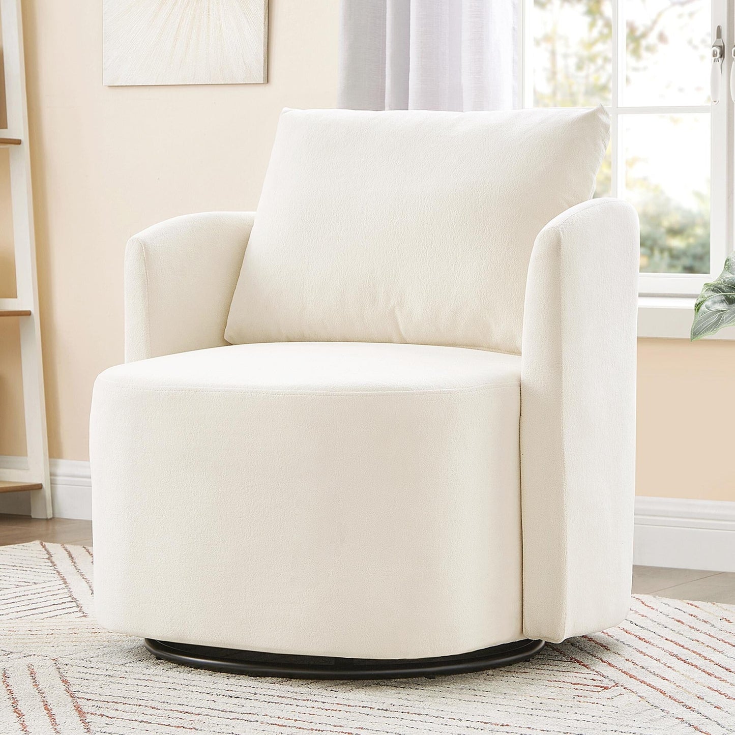 360Â° Swivel Chair, Chenille Barrel Armchair, Curved Design Lounge Chair Upholstered Swivel Sofa Chair for Living Room