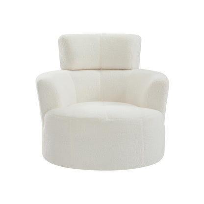 360Â° Swivel Chair, Upholstered Barrel Chair with Adjustable Headrest Modern Swivel Round Sofa Chair for Living Room