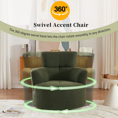 360Â° Swivel Chair, Upholstered Barrel Chair with Adjustable Headrest Modern Swivel Round Sofa Chair for Living Room