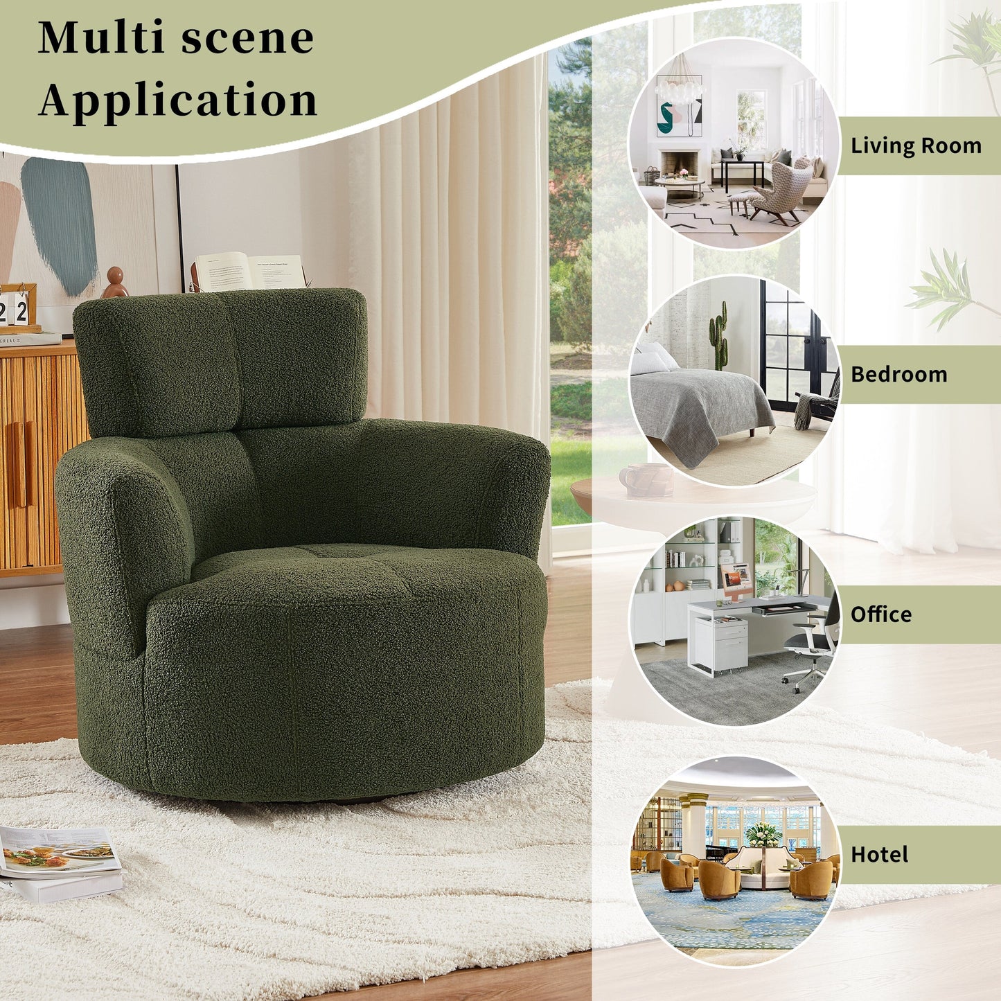 360Â° Swivel Chair, Upholstered Barrel Chair with Adjustable Headrest Modern Swivel Round Sofa Chair for Living Room
