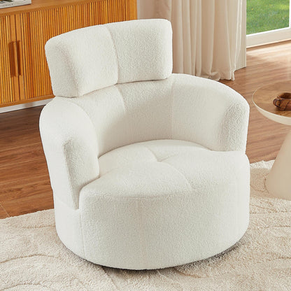 360Â° Swivel Chair, Upholstered Barrel Chair with Adjustable Headrest Modern Swivel Round Sofa Chair for Living Room