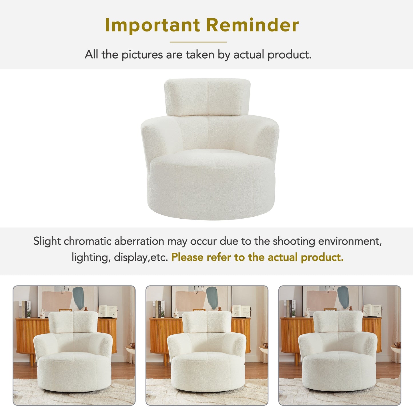 360Â° Swivel Chair, Upholstered Barrel Chair with Adjustable Headrest Modern Swivel Round Sofa Chair for Living Room